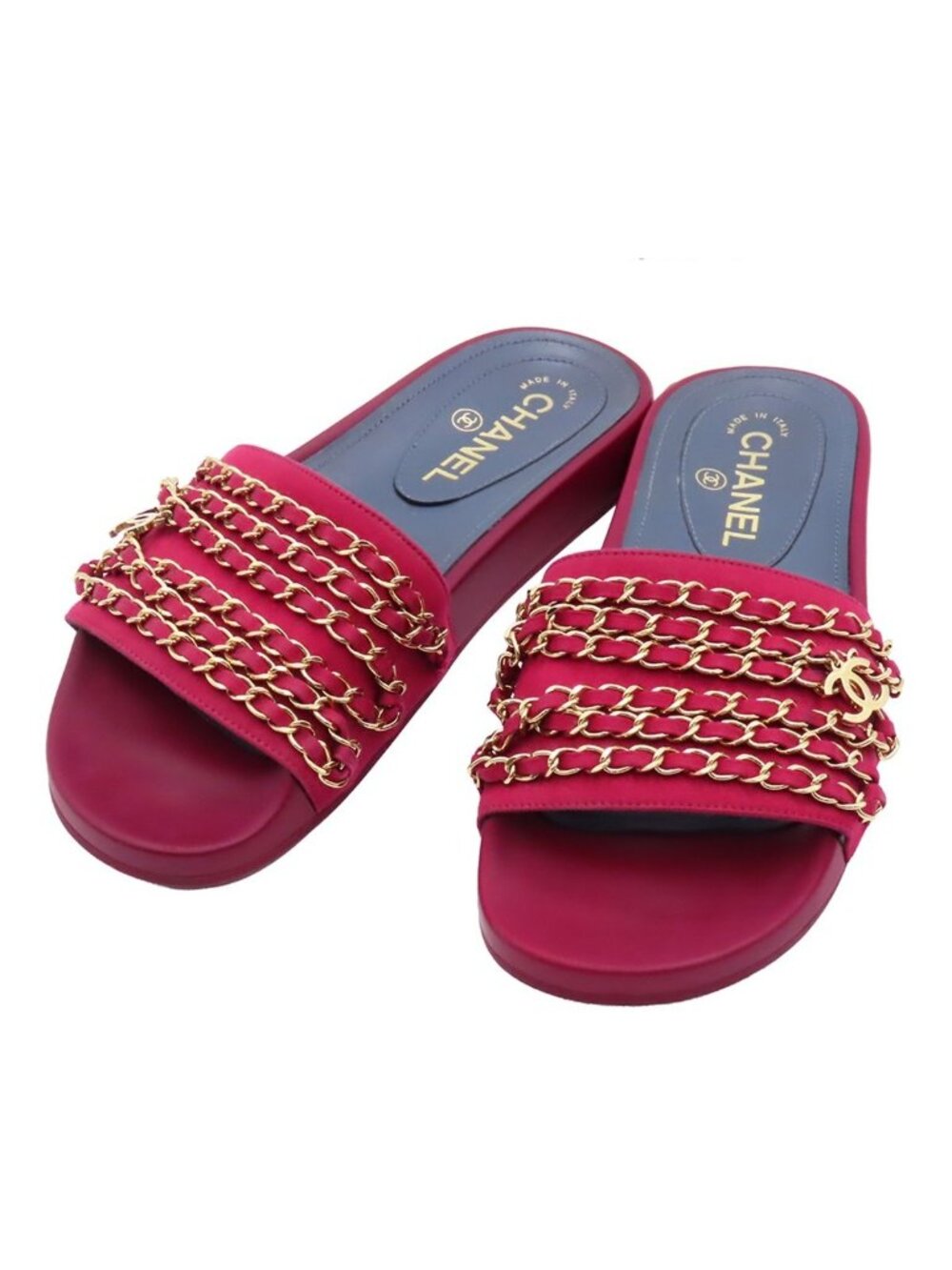Chanel Flat Sandals Bordeaux Suede CC Logo Chain